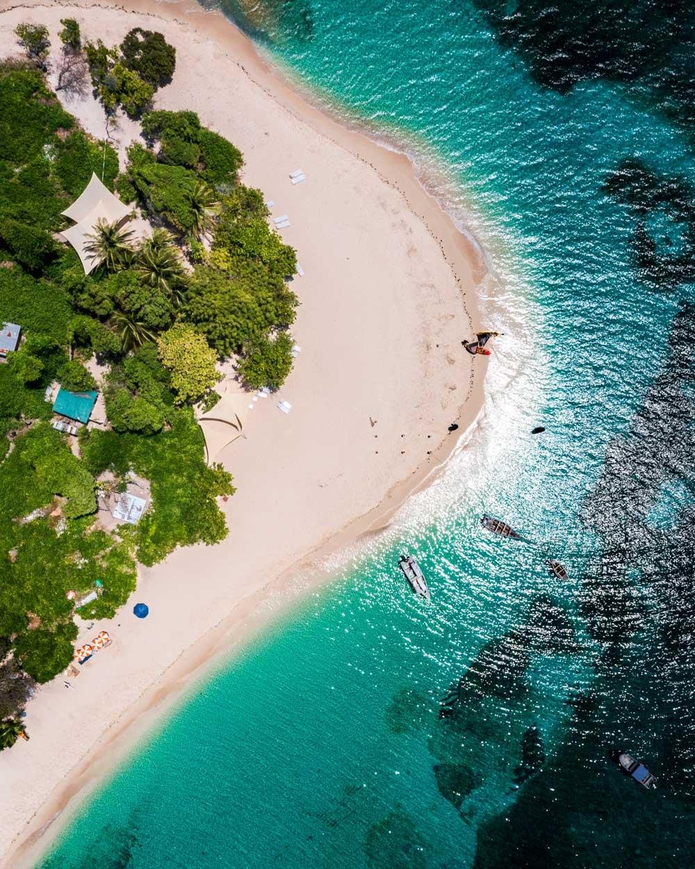 Aerial view of an island beach off the northern Haiti coast